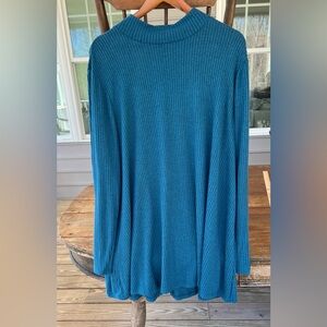 Lane Bryant Womens Teal lightweight knit mock neck top Swing Collection Sz 26/28